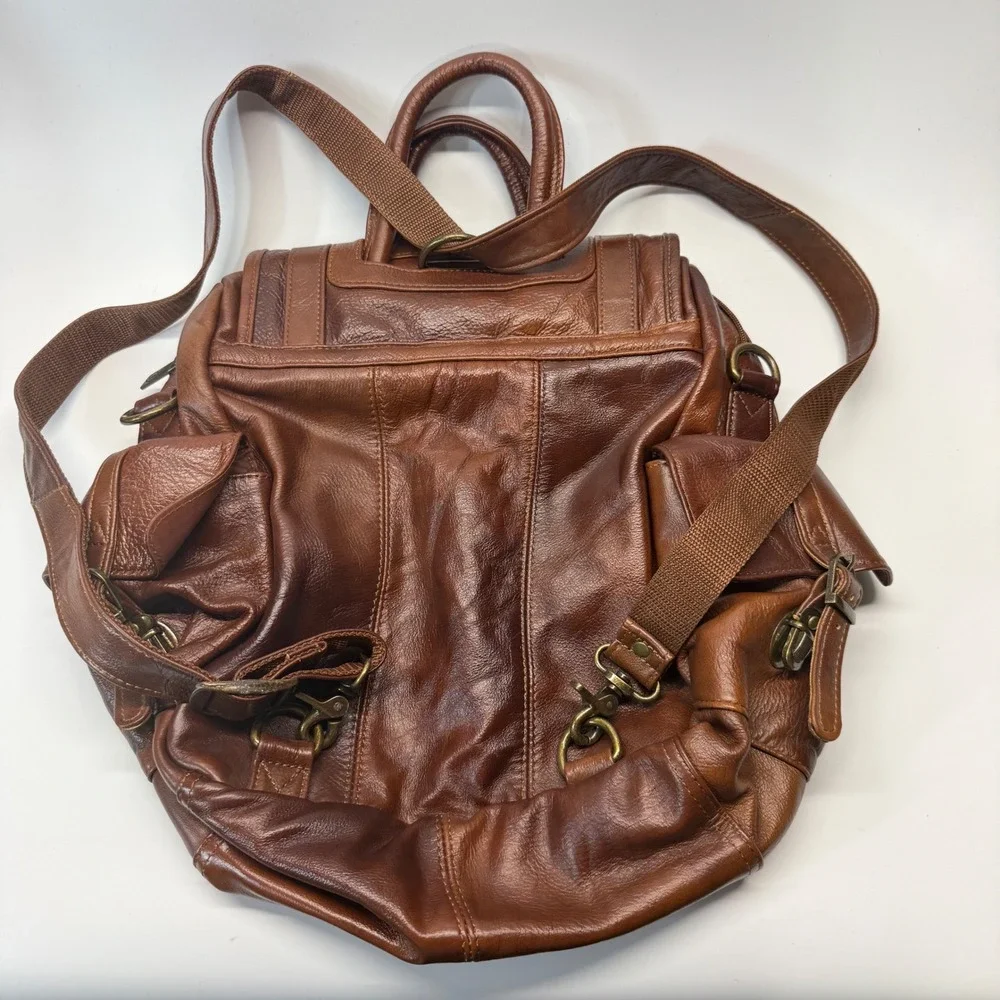 AmeriLeather Three Way Leather Backpack Brown Travel Carry On Crossbody Rucksack